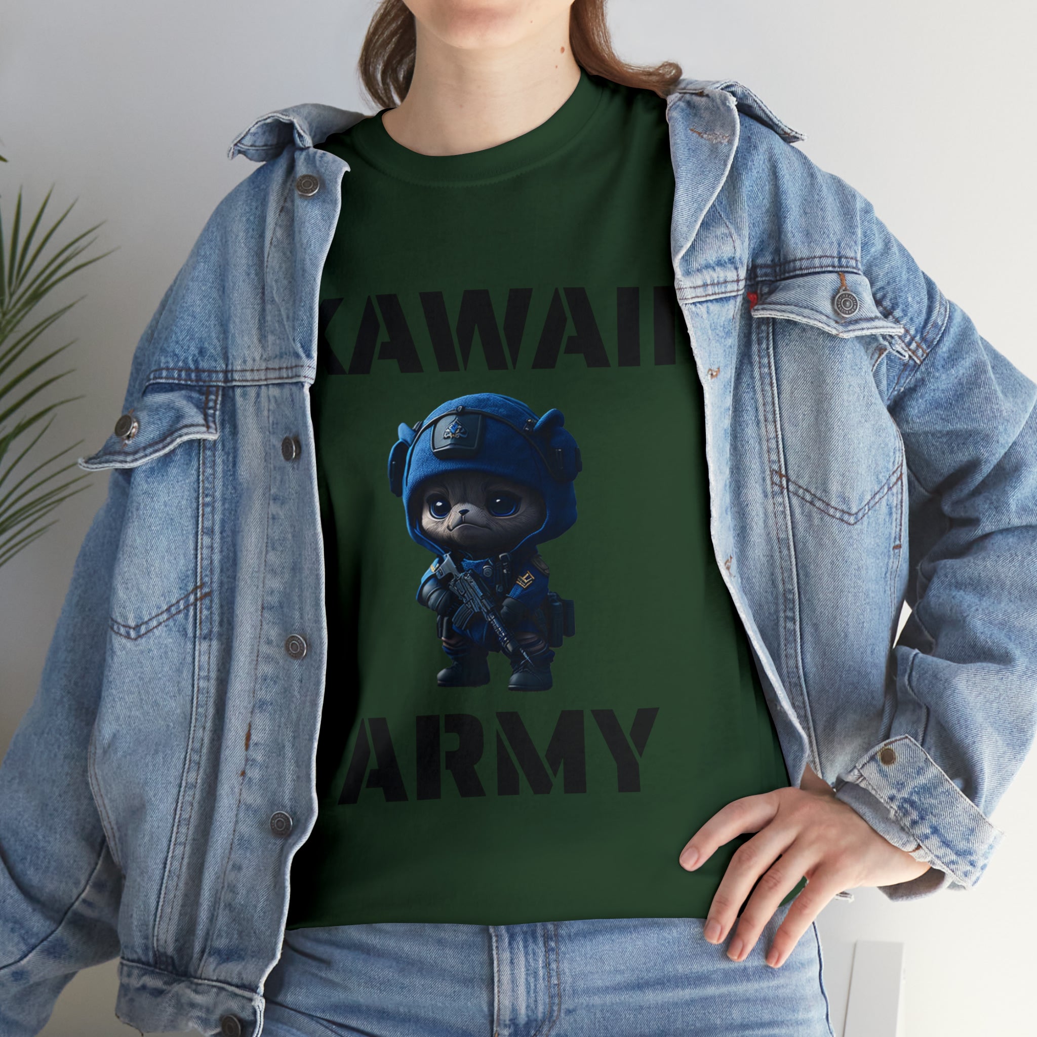 kawaii army blue small machine gunner