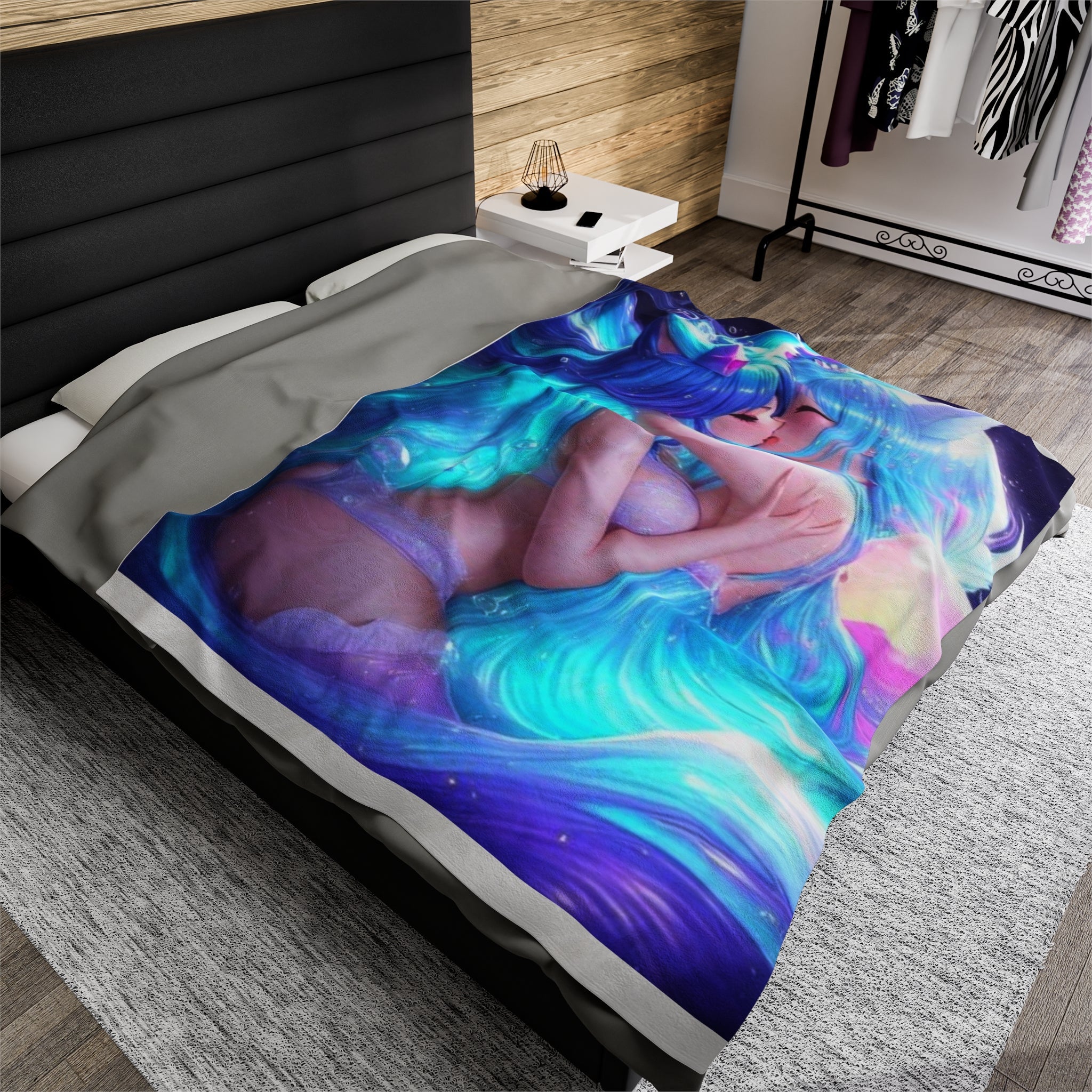 Cheeky Prints - Cute Anime Two Girls Furries Kissing in the Water and Underwear Blanket - Perfect for the Bedroom - Cheeky-Prints