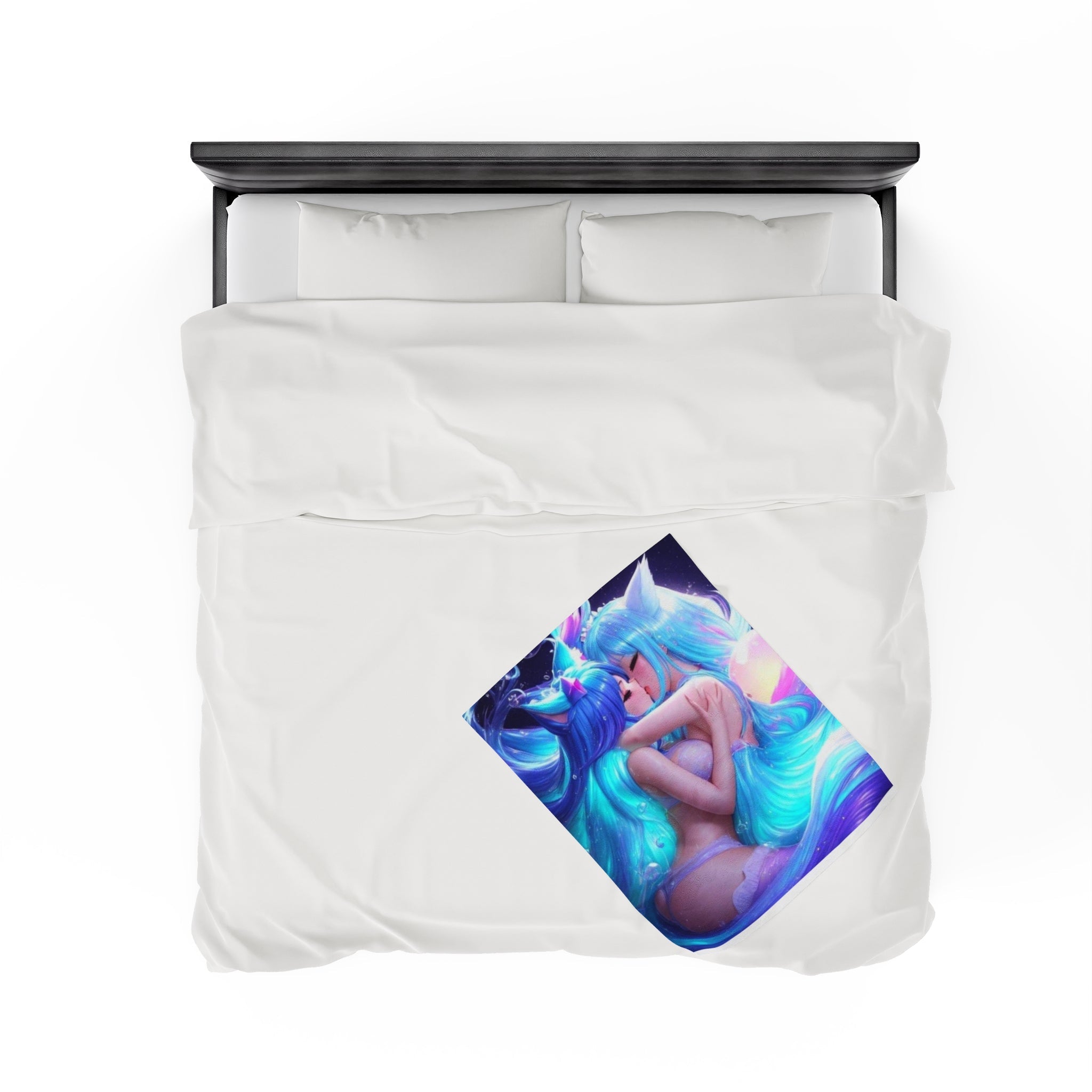 Cheeky Prints - Cute Anime Two Girls Furries Kissing in the Water and Underwear Blanket - Perfect for the Bedroom - Cheeky-Prints