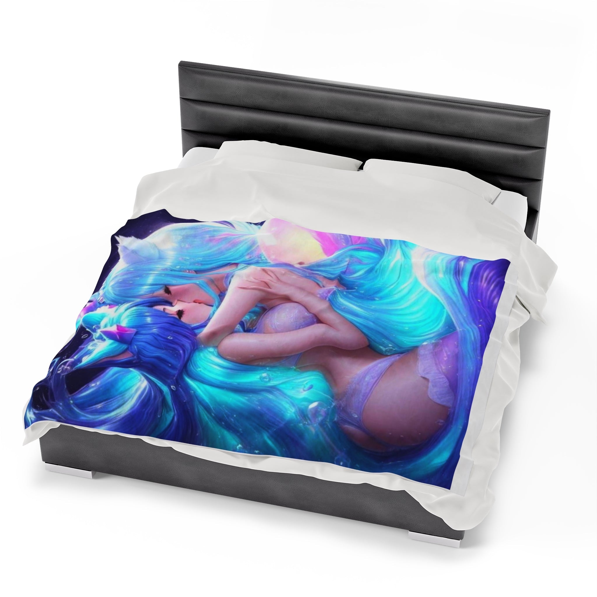 Cheeky Prints - Cute Anime Two Girls Furries Kissing in the Water and Underwear Blanket - Perfect for the Bedroom - Cheeky-Prints