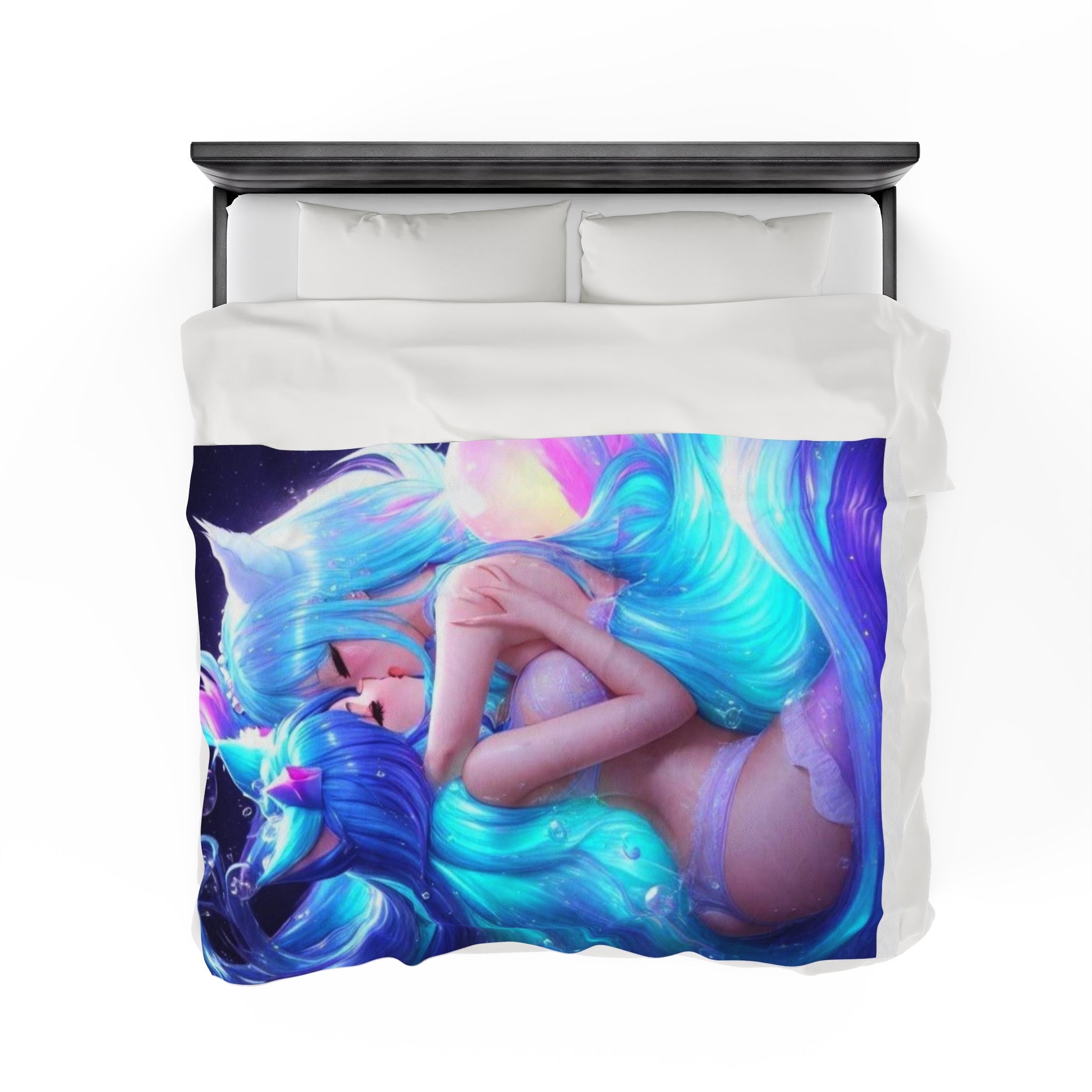 Cheeky Prints - Cute Anime Two Girls Furries Kissing in the Water and Underwear Blanket - Perfect for the Bedroom - Cheeky-Prints