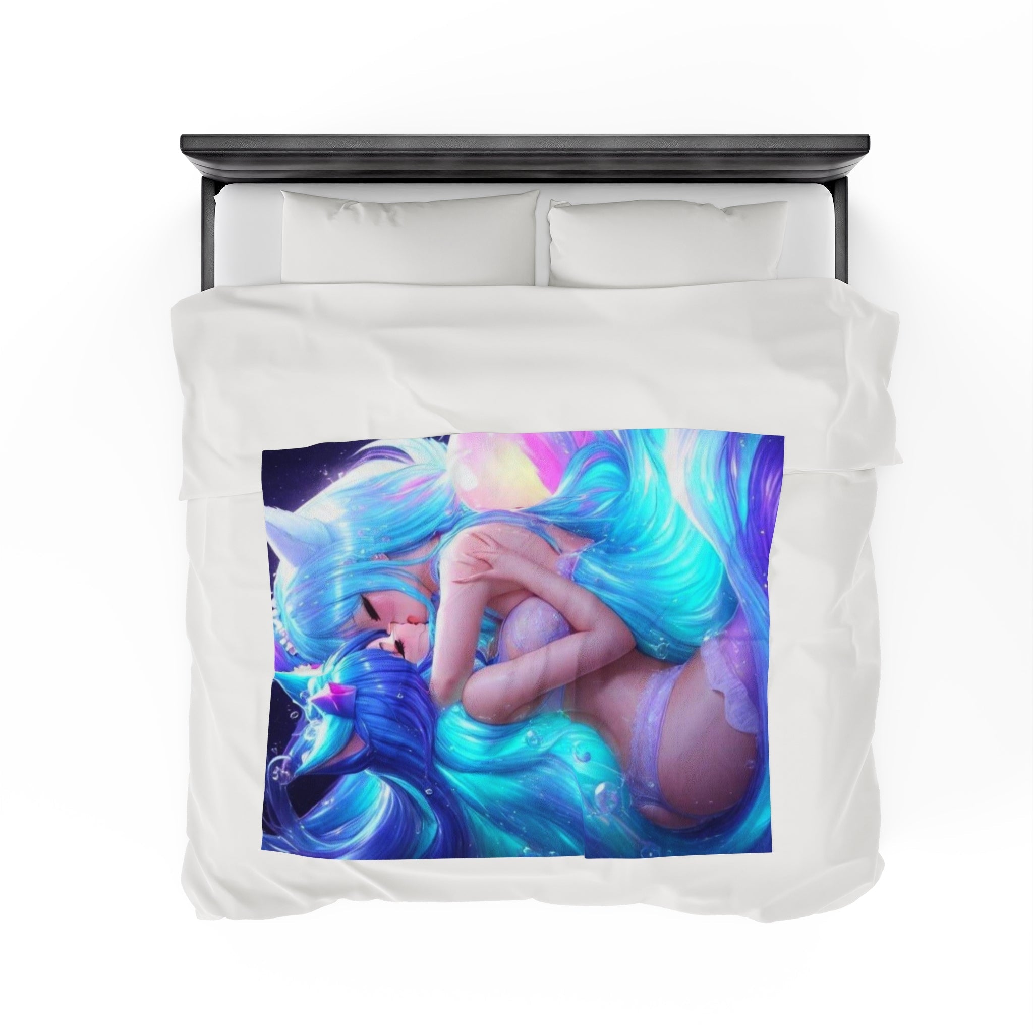 Cheeky Prints - Cute Anime Two Girls Furries Kissing in the Water and Underwear Blanket - Perfect for the Bedroom - Cheeky-Prints