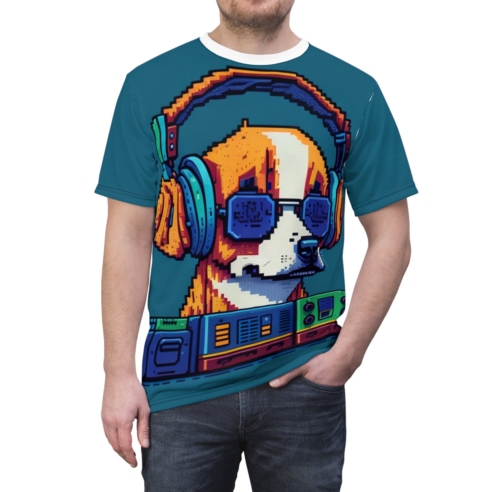 DJ Dog 1 Unisex Cut & Sew Tee (AOP) - Cheeky-Prints