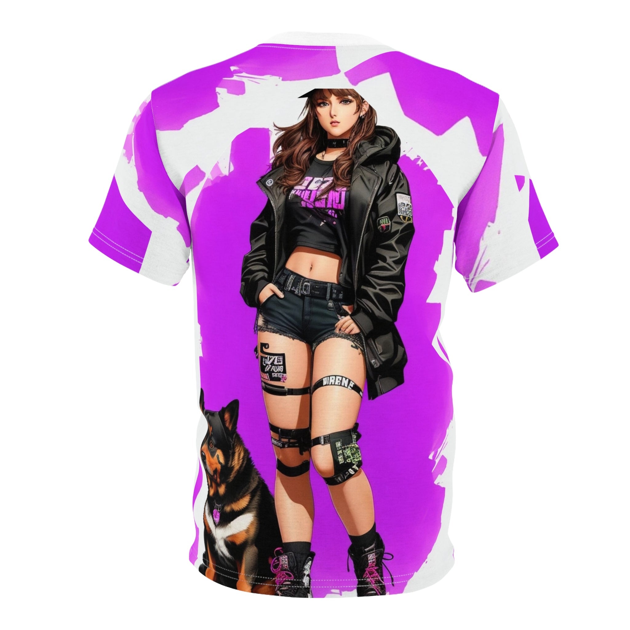 girl an a dog chillin Unisex Cut & Sew Tee (AOP) - Cheeky-Prints