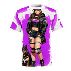 girl an a dog chillin Unisex Cut & Sew Tee (AOP) - Cheeky-Prints