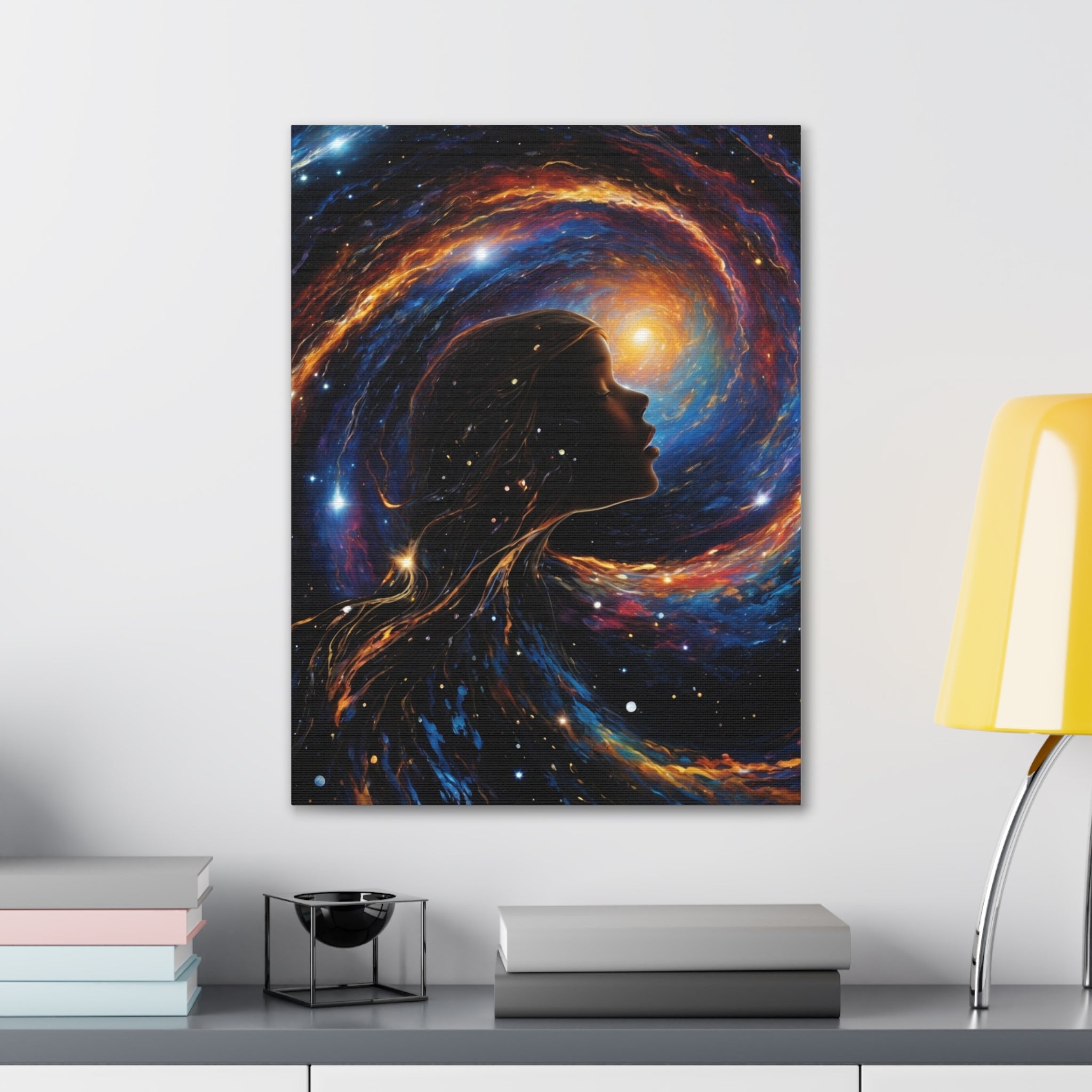 psychedelic girl riding the cosmic waves of the universe. - Cheeky-Prints