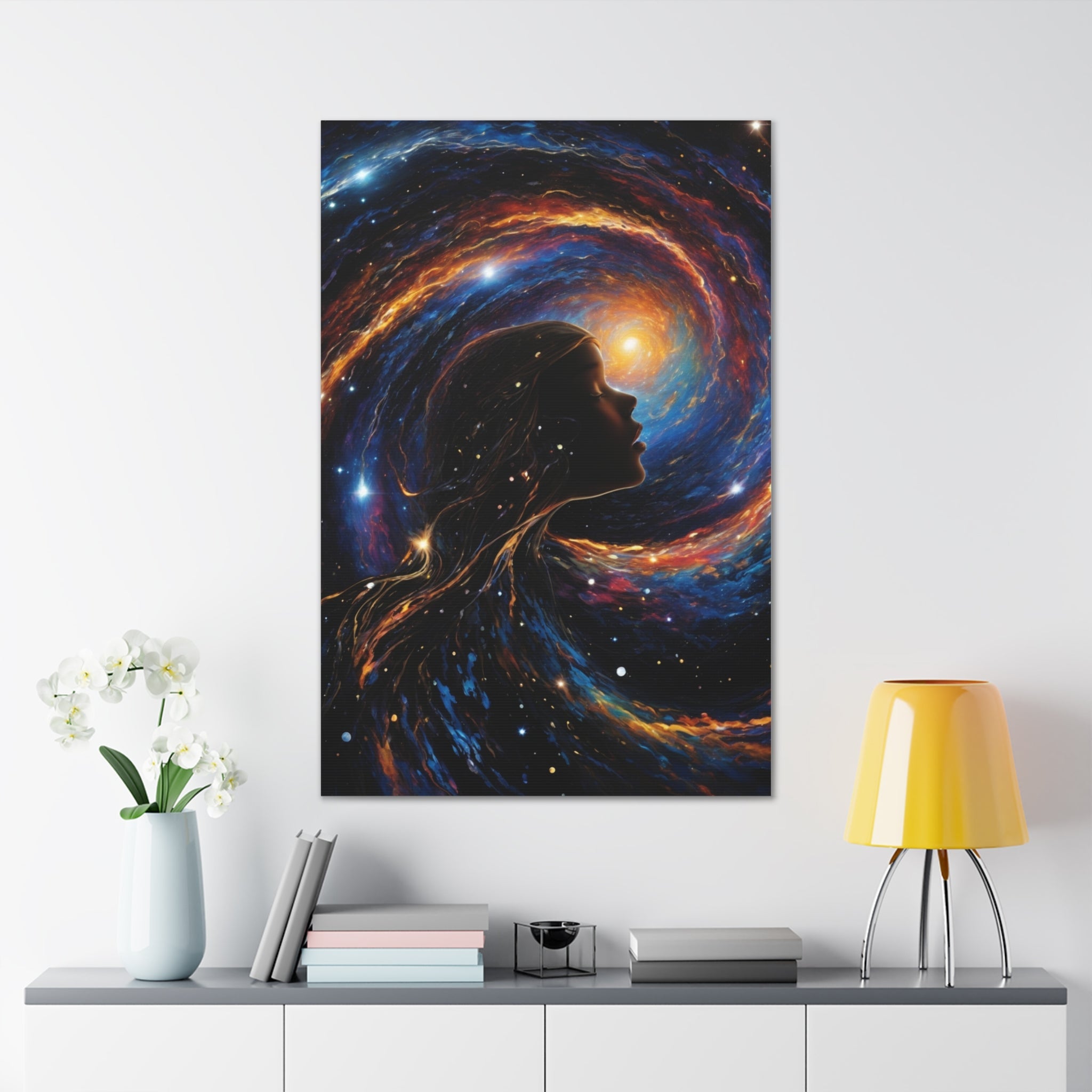 psychedelic girl riding the cosmic waves of the universe. - Cheeky-Prints