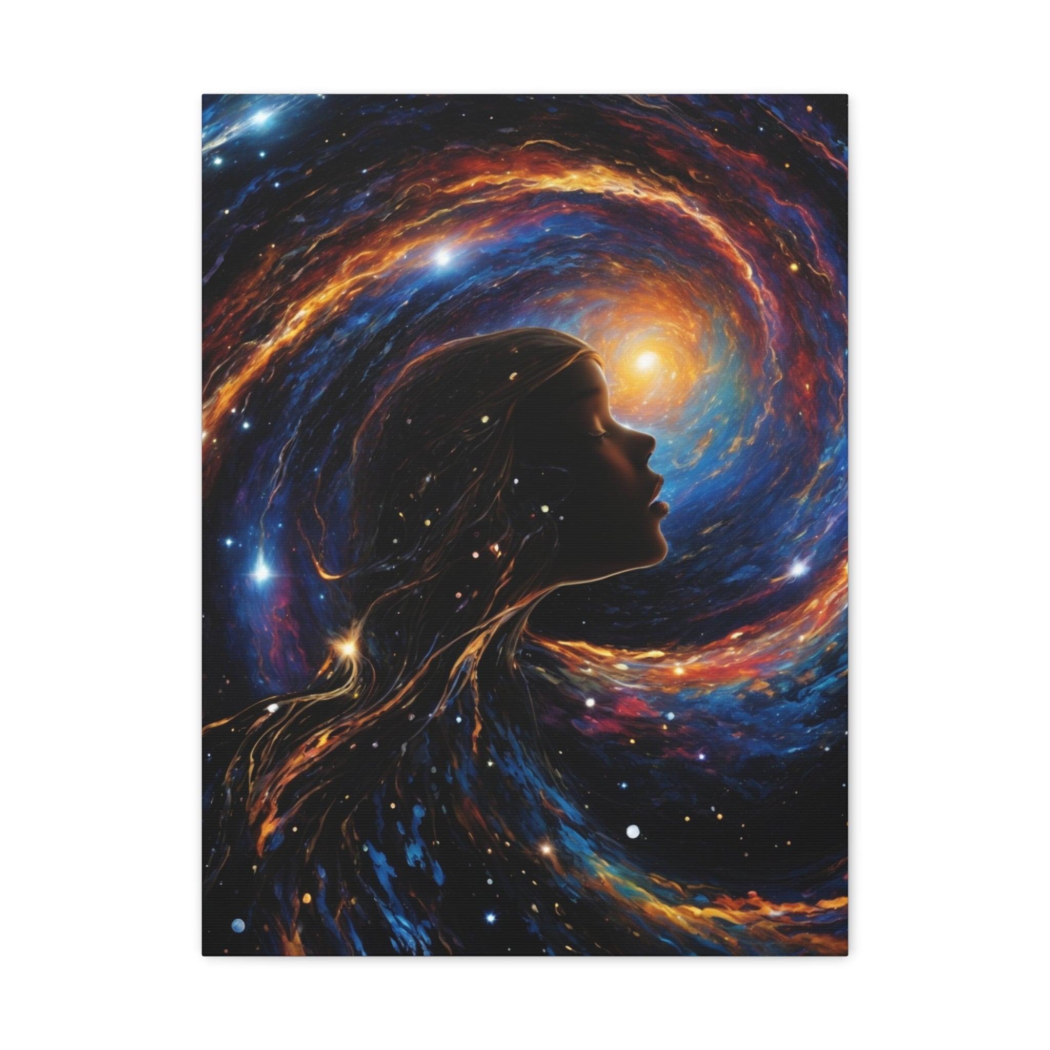 psychedelic girl riding the cosmic waves of the universe. - Cheeky-Prints