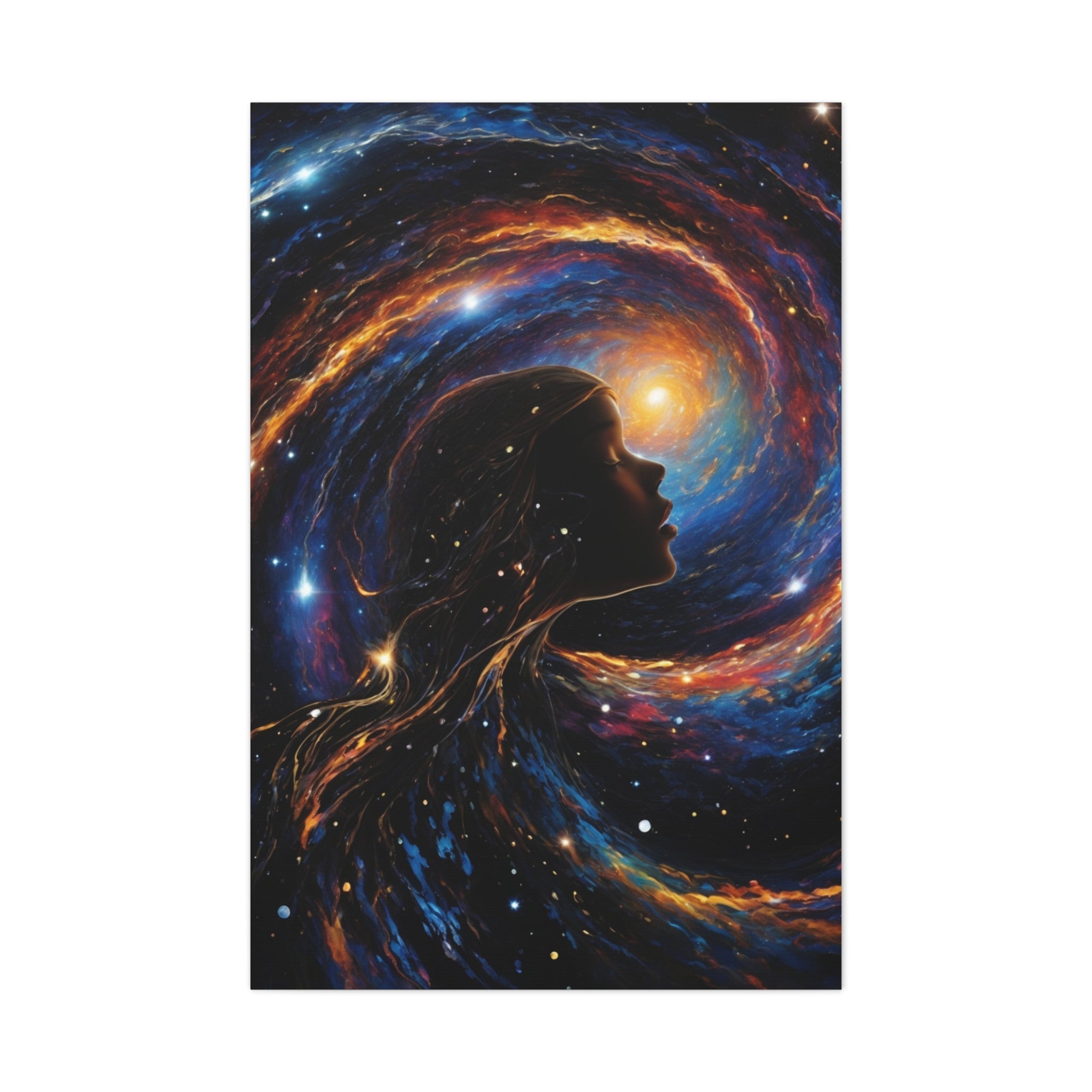 psychedelic girl riding the cosmic waves of the universe. - Cheeky-Prints