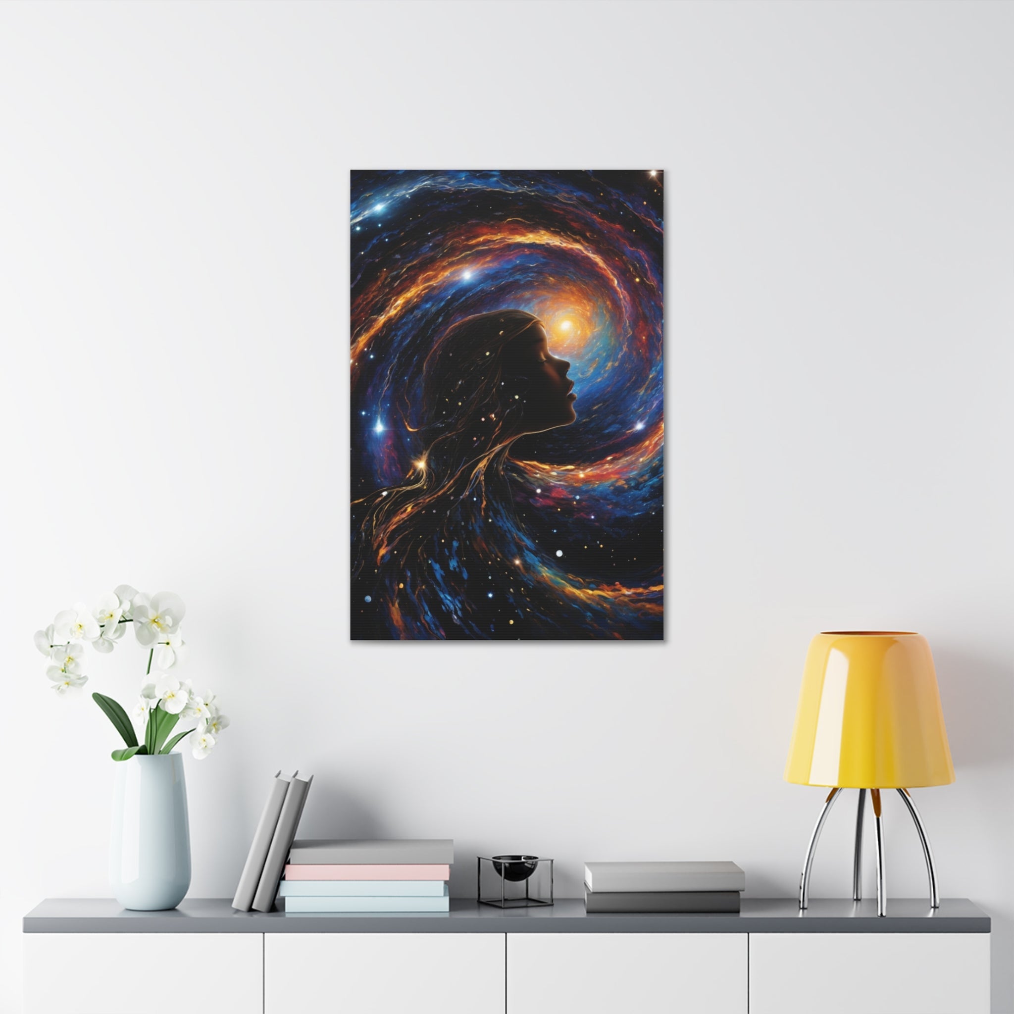 psychedelic girl riding the cosmic waves of the universe. - Cheeky-Prints