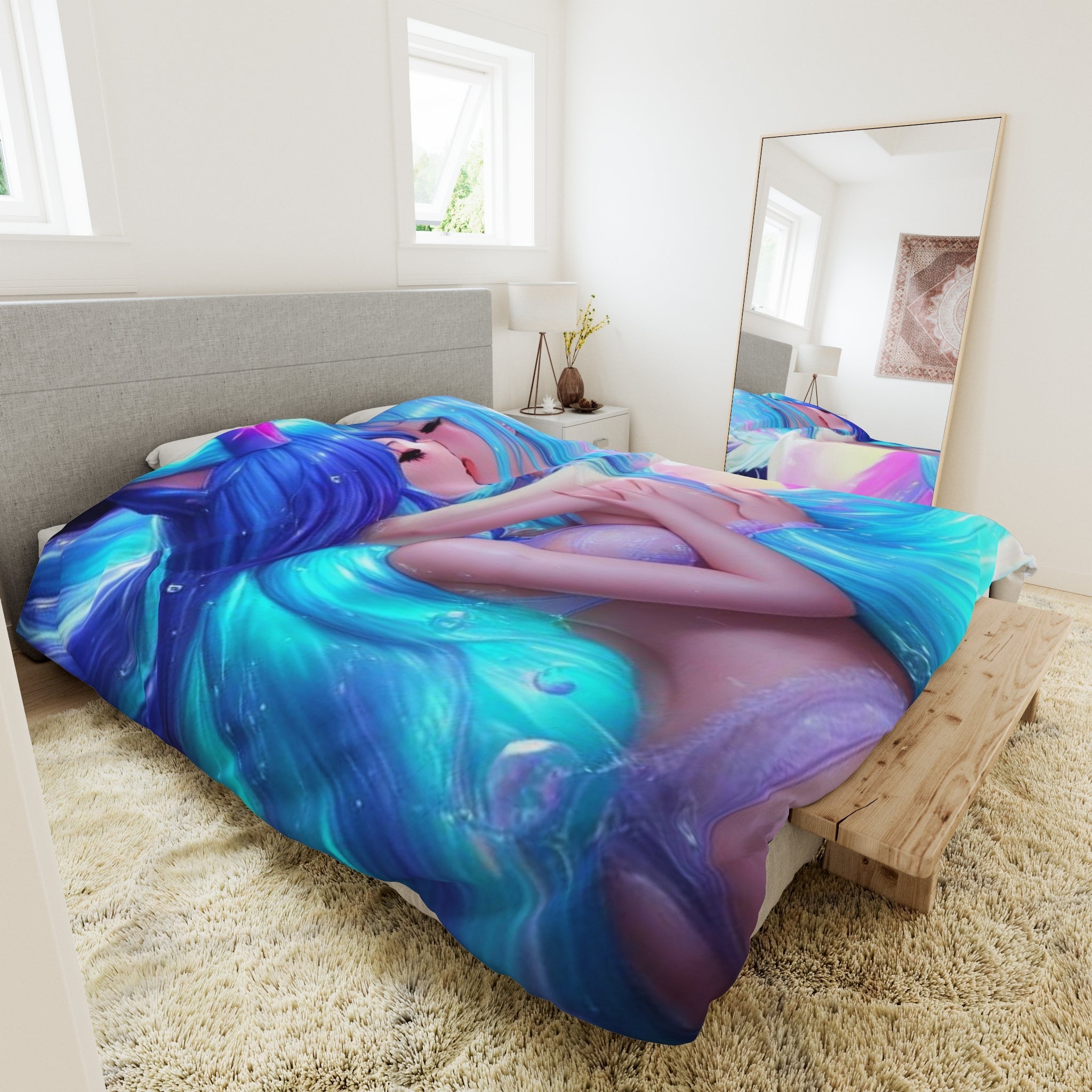 waifus kissing in water Duvet Cover - Cheeky-Prints