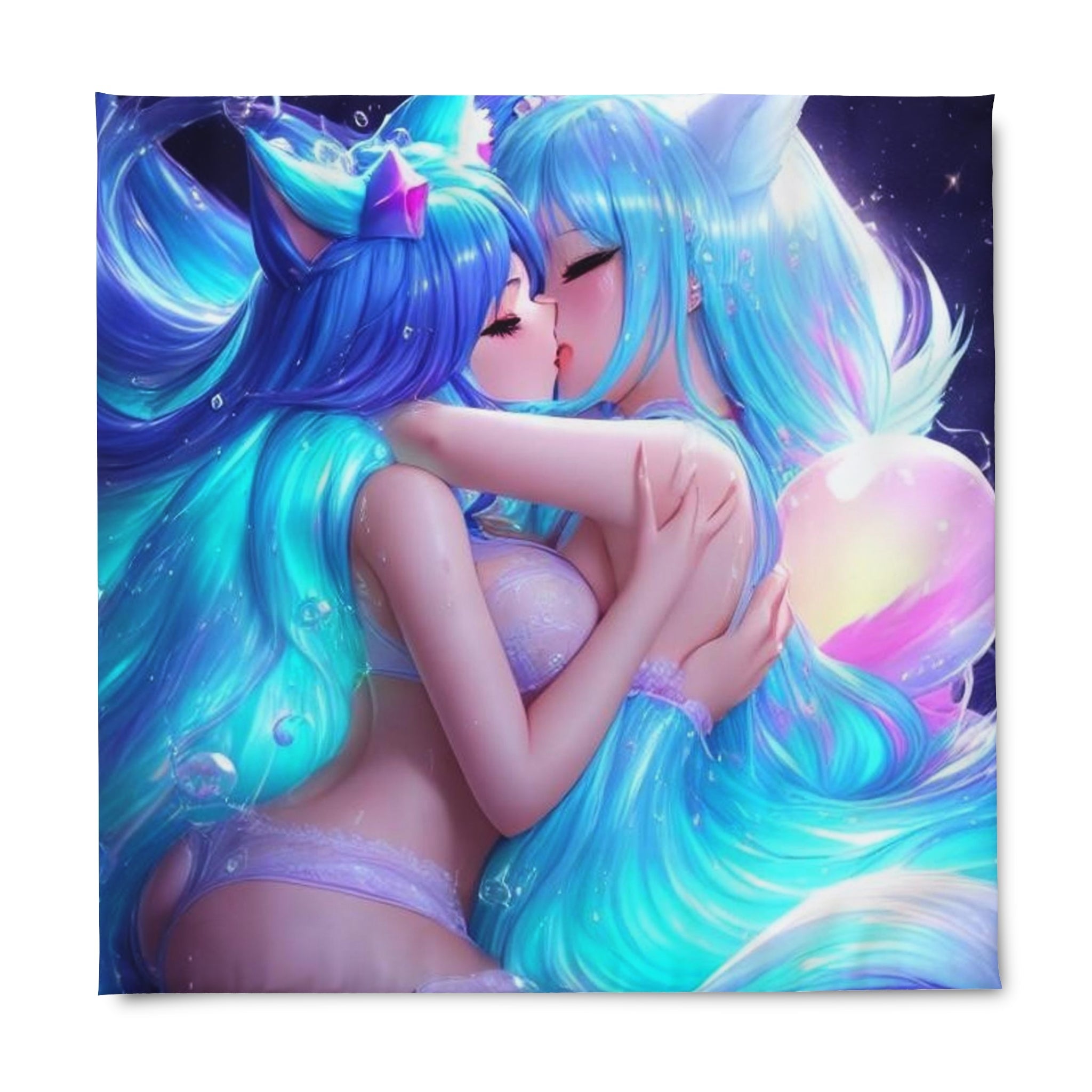 waifus kissing in water Duvet Cover - Cheeky-Prints